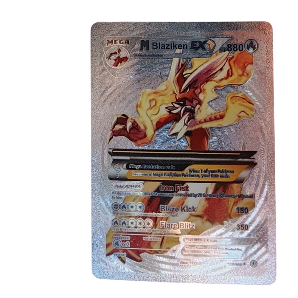 Pokemon M Blaziken EX Silver Metal Card Full Art Custom Rare Shiny Collectible